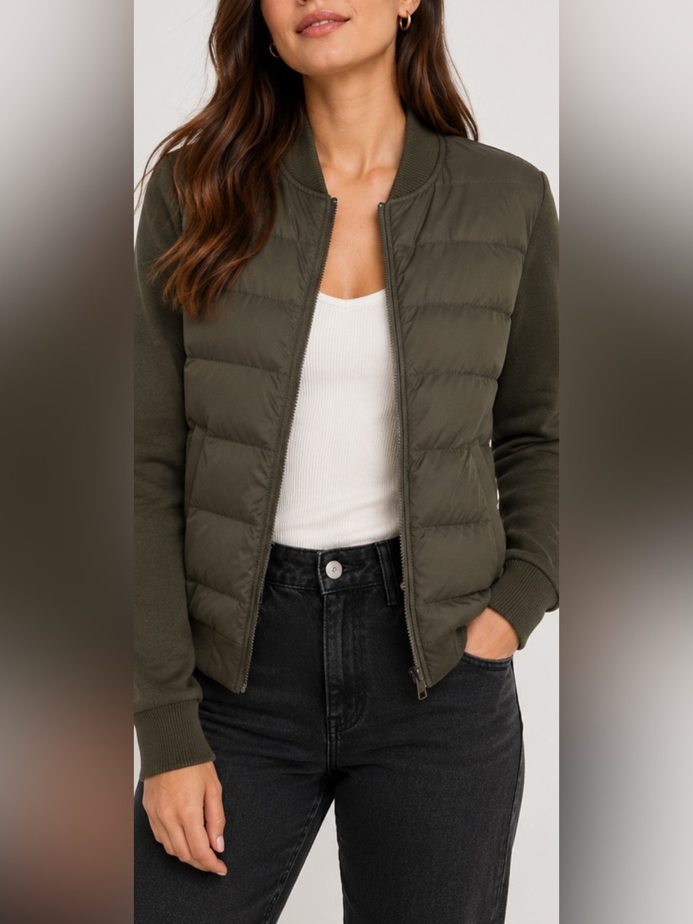 Lululemon Down For It All Bomber Jacket Women’s 12 Olive Green Goose Down